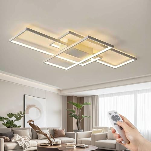 J.SUNUN LED Dimmbare Wohnzimmer Deckenleuchte Wohnzimmerlampe Decke lampe Modern 3-Ringe Rechteckige Schlafzimmer Deckenlampe Design Beleuchtung Dekor Lampe weiß 80CM von J.SUNUN