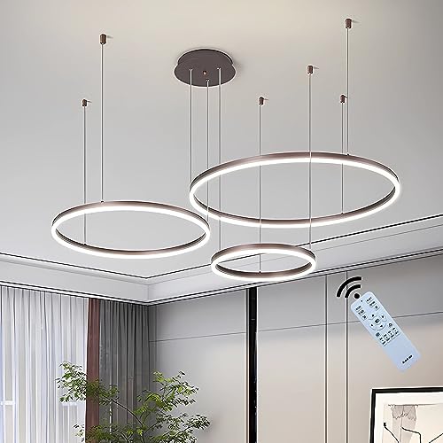 J.SUNUN LED Pendelleuchte ring,Braun moderner led kronleuchter 3 ringe,Moderne wohnzimmerlampe,45W dimmbare pendelleuchten wohnzimmer Für Schlafzimmer Wohnzimmer Esszimmer 20×40×60CM von J.SUNUN