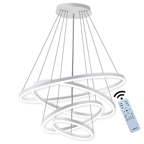 J.SUNUN LED Pendelleuchte Moderne Weiß 4-Ring Kronleuchter Wohnzimmerlamp 108W Dimmbar Höhenverstellbar Deckenbeleuchtung Für Schlafzimmer Wohnzimmer Esszimmer 20×40×60×80CM von J.SUNUN