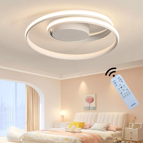 J.SUNUN LED Wohnzimmer Deckenleuchte Moderne Ringe Stil Lampe Wohnzimmerlampe led deckenleucht dimmbar Runde Modern Deckenlampe für Wohnzimmer Schlafzimmer Esszimmer Küche Φ46×9CM 40W 3200LM Weiß von J.SUNUN