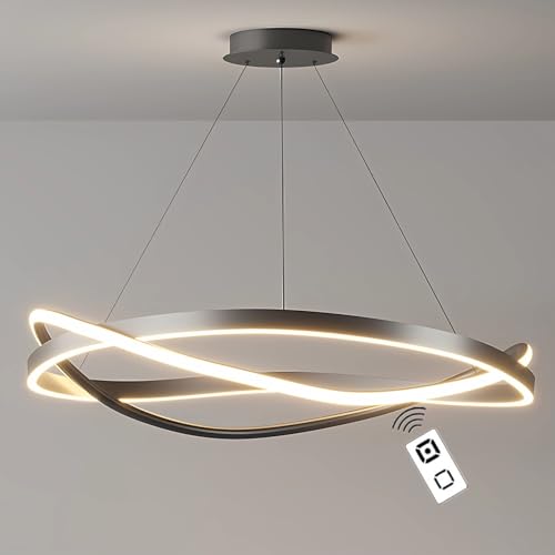 J.SUNUN LED pendelleuchte Ring esstisch modern led hängeleuchte Schlafzimmer Wohnzimmer hängelampe Dimmbares Licht schwarz deckenleuchte hängend Moderner kronleuchter, Durchmesser 80CM 70W von J.SUNUN