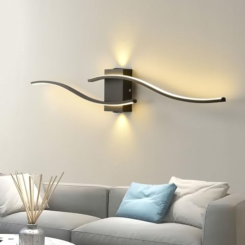 J.SUNUN Schwarz LED Wandleuchte Innen, 35W 3000LM Wandleuchte LED Moderne, Wandlampe Wohnzimmer, Moderne LED Wandlampe Innen für Schlafzimmer Arbeitszimmer Wohnzimmer Warmes Weiß 3000K 100CM von J.SUNUN