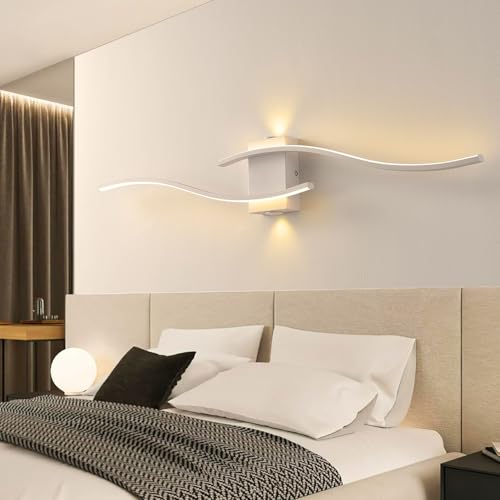 J.SUNUN LED Wandleuchte Innen, Weiß Wellen Design 35W 3000LM LED Wandlampe Innen, Wandleuchte LED Moderne für Schlafzimmer Arbeitszimmer Wohnzimmer Warmes Weiß 3000K 100CM von J.SUNUN