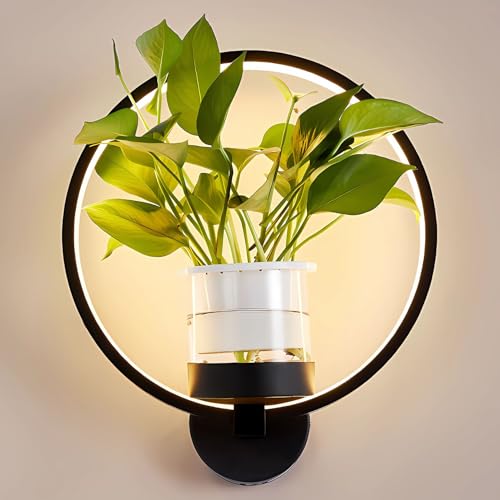 J.SUNUN Moderne LED Wandleuchte Innen Schwarz Ring Wandlampe Warmes Licht 3000K Mit Blumentopf Wandleuchten Für Wohnzimmer Schlafzimmer Flur Balkon Treppenhaus Beleuchtung Leuchten von J.SUNUN