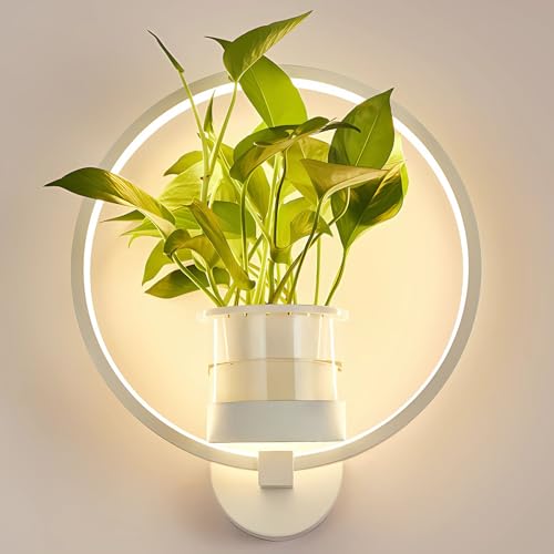 J.SUNUN Moderne LED Wandleuchte Innen Weiß Ring Wandlampe Warmes Licht 3000K Mit Blumentopf Wandleuchten Für Wohnzimmer Schlafzimmer Flur Balkon Treppenhaus Beleuchtung Leuchten von J.SUNUN