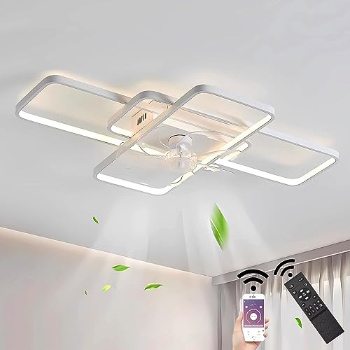 J.SUNUN Moderne Smart-LED-Deckenleuchte mit Ventilator,60W Deckenventilator mit Lampe,Lampe mit ventilator,Ventilator mit licht,Stufenlos Lüftungsgeschwindigkeiten,Mühelose Lichtdimmung 3000-6000K von J.SUNUN