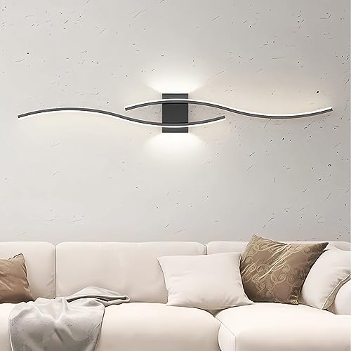 J.SUNUN Wandlampe LED Wandleuchte Innen Schwarz Modern Lang 100CM 35W Flurlampe Treppenhauslampe Wandbeleuchtung für Flur Treppenhaus Wohnzimmer Schlafzimmer,wandlampen innen Weißes Licht 6000K von J.SUNUN