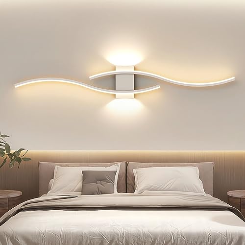 J.SUNUN Wandlampe Led Wandleuchte Innen Modern Lang Weiss 100CM 35W Flurlampe Up Down Treppenhauslampe Wandbeleuchtung für Flur Treppenhaus Wohnzimmer Kinderzimmer Schlafzimmer Warmes Licht 3000K von J.SUNUN