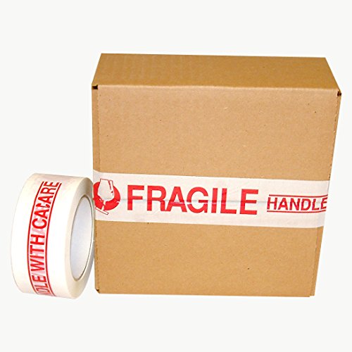 JVCC PP20 Bedrucktes Verpackungsband: 2 in. x 110 yds. (Weiß mit rotem Aufdruck"FRAGILE HANDLE WITH CARE") von J.V. Converting