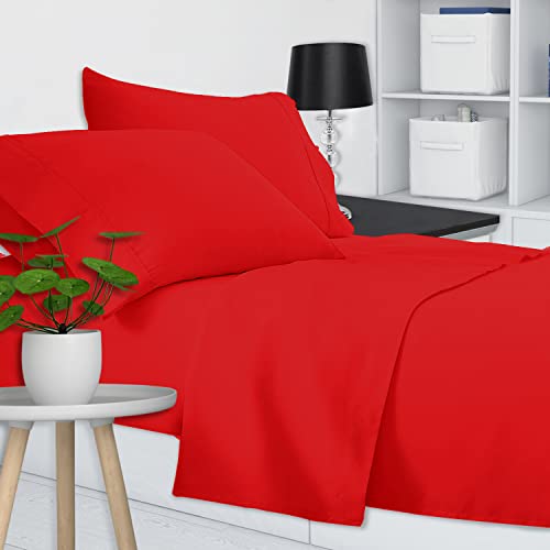J Bettlaken aus 100 % Baumwolle, Spannbettlaken und Kissenbezüge, hergestellt in Italien (Einzelbett, Rot) von J