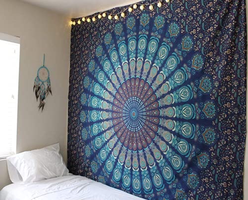 J26 Wandteppich Indisch Art Wandbehang Indien Mandala Bohemian Hippie Psyschedelisch Tischdecke Tapestry Strandtuch Wandtuch Zimmer Tagesdecke Deko (Blau, 150 x 200 cm) von J26