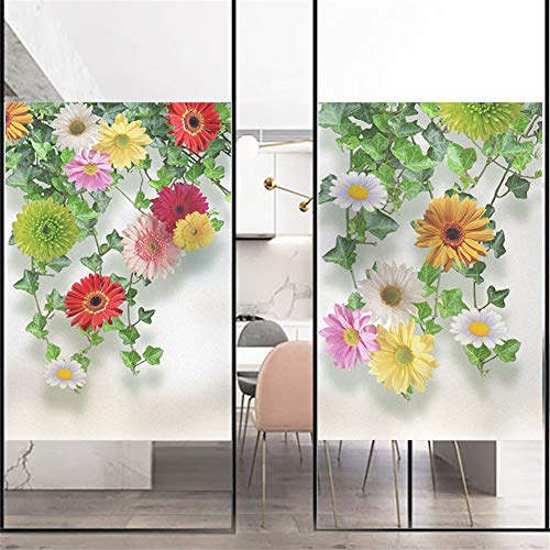 J4U Fenster-Sichtschutzfolie, kein Kleber, statisch haftend, Fensterfolie, Pflanze, Blumen, Sonnenblumenmuster, dekorative Milchglas-Folien, Fensteraufkleber, Fensteraufkleber, 60 x 100 cm von J4U