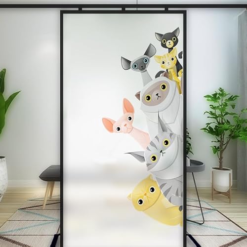 J4U Fenster-Sichtschutzfolie, mattiert, UV-blockierend, niedliche Katze, Hund, dekorative Glasfolie, Fensteraufkleber, Fensteraufkleber für Zuhause, Badezimmer, Katze, 40 x 90 cm von J4U