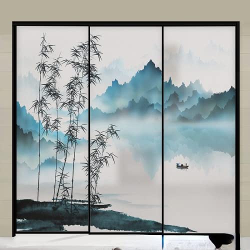J4U Sichtschutz-Fensterfolie, Fensterschatten, chinesische Landschaft, Malerei, Glasaufkleber für Küche, Wohnzimmer, Schiebetür, Sonnenblockierung (C,120 x 250 cm) von J4U