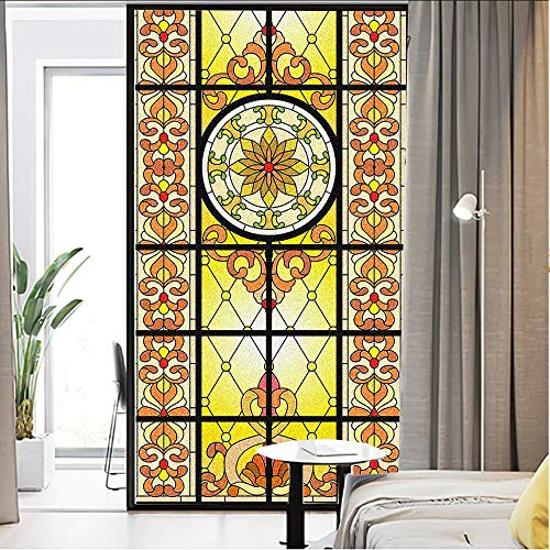 J4U Sichtschutz-Fensterfolie im Kirchenstil, Buntglas, dekorativer Fensteraufkleber, kein Kleber, statische Fensterhaftung, UV-blockiert, Fensterabdeckung für Zuhause, 80 x 140 cm von J4U