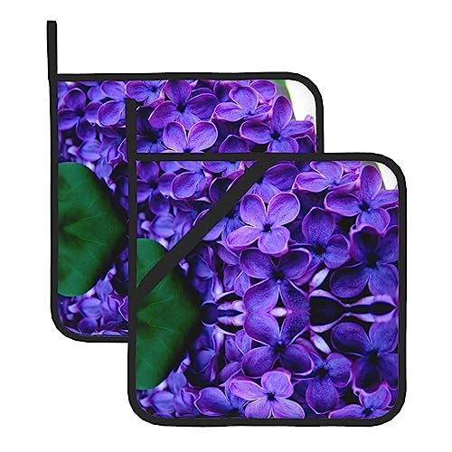 Violet Flower Kitchen Topflappen, 2er-Set, zum Kochen, Backen, Grillen, große Untersetzer, hitzebeständig/rutschfeste Hot Pads von JABNOW