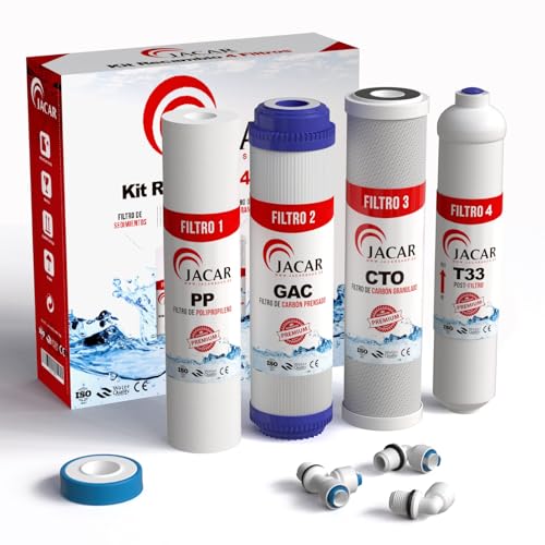 JACAR - Osmoseanlage Filter Set | 4 Umkehrosmosefilter | Universell kompatibel mit 5-stufigen Geräten | Polypropylen & Aktivkohle | 4 Unidad Polypropylen (PP) von JACAR