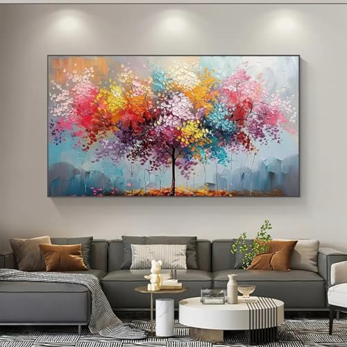 JACBON Abstraktes farbenfrohes Wald-Ölgemälde auf Leinwand, große Wandkunst, Original-Baumgemälde, Wohnzimmer-Dekoration, 55 x 110 cm (21 x 43 Zoll), Innenrahmen von JACBON