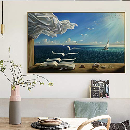 JACBON Art Salvador Dali Ölgemälde „Das Wellenbuch Segelboot“, Heimdekoration, Wandgemälde auf Leinwand, Poster, Drucke, Wandkunst, Bilder, 80 x 150 cm, rahmenlos von JACBON