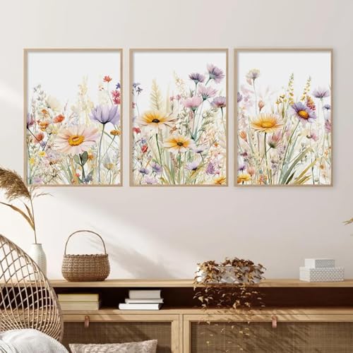 JACBON Leinwand-Gemälde, Druck, Bild, 3 Stück, moderne Wildblume, botanische Natur, Poster, Wandkunst, Wohnzimmer, Schlafzimmer, Heimdekoration, 50 x 70 cm x 3, rahmenlos von JACBON