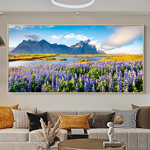 JACBON Leinwandgemälde, Wandkunst, Neuseeland-Landschaftsbild, Lupinenblume, Natur, Berge, Poster, Drucke, Wohnzimmerdekoration, 90 x 180 cm, rahmenlos von JACBON