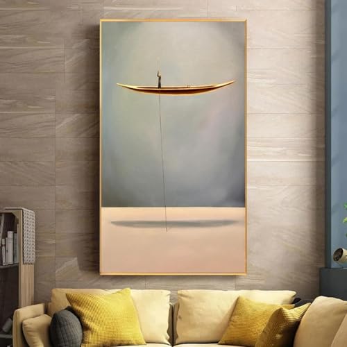 JACBON Leinwandgemälde, goldenes Boot, abstrakt, kreativ, einsamer Denker, Poster und Drucke, Wandkunst, Bilder für Wohnzimmer, Dekoration, 70 x 130 cm, rahmenlos von JACBON