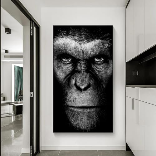 JACBON Modernes schwarzes Gorilla-Gemälde auf Leinwand, Wandkunst, Poster und Drucke, nordische Tiere, Bild für Wohnzimmer, Heimdekoration, 70 x 100 cm (28 x 39 Zoll), Innenrahmen von JACBON
