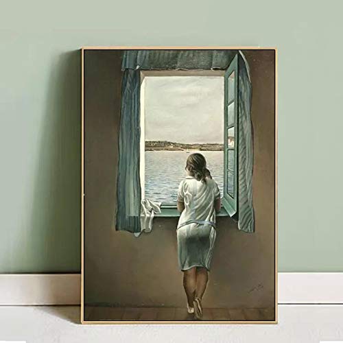 JACBON Salvador Dali Frau am Fenster, Leinwandgemälde, Poster und Drucke, Wandkunst, Bilder für Wohnzimmerdekoration, 30 x 50 cm, rahmenlos von JACBON