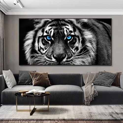 JACBON Schwarz-weißer Tigerkopf, Leinwandgemälde, moderne Tierposter und -drucke, Wandkunst, Bilder für Wohnzimmer, Heimdekoration, 40 x 80 cm, rahmenlos von JACBON
