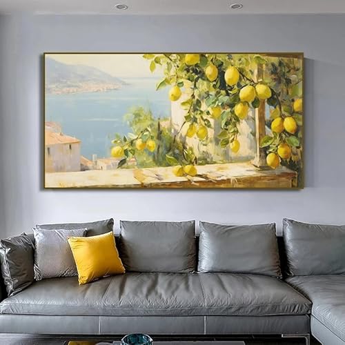 JACBON View with Lemons Vintage Poster Canvas Painting Print Wall Art Picture Rustic Farmhouse Aesthetic Room Home Decor(65x125cm（26x49inch)/ Frameless von JACBON