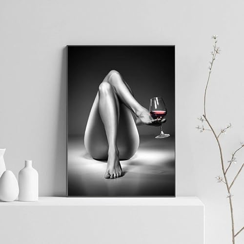 JACBON Wandkunst Bilder Abstrakte Frauenfüße mit Weinglas Leinwandmalerei Moderne Poster und Drucke für Schlafzimmer Bar Dekor 50x70cm (20x28 Zoll) Rahmenlos von JACBON