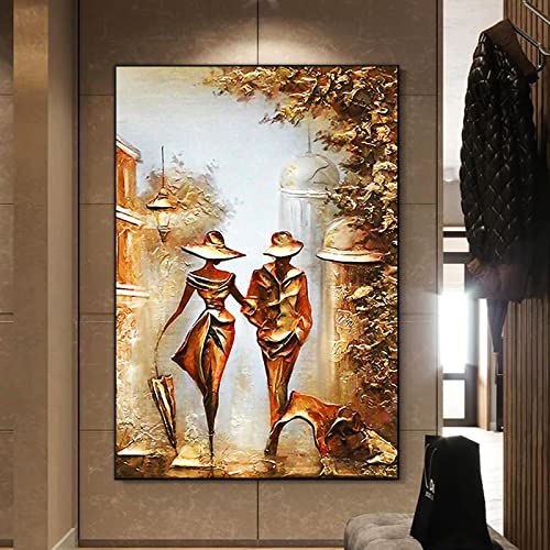 JACBON Wunderschönes romantisches Paar-Wandgemälde auf Leinwand, Wandkunst, Bild, abstrakte Liebhaber, Poster, Drucke, warmes Zuhause, Kunstdekoration, 60 x 80 cm, rahmenlos von JACBON