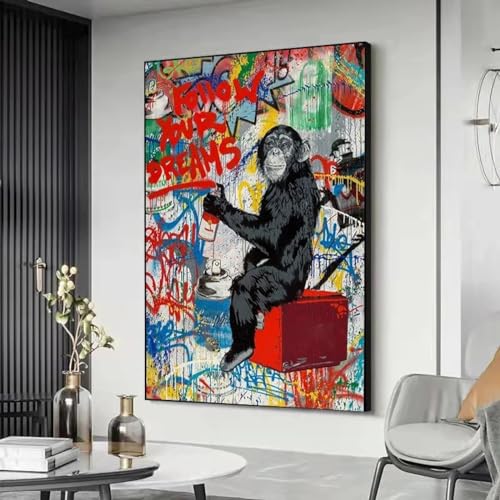 Lustiges Tier-Gorilla-Leinwandgemälde, moderne Straßen-Graffiti-Kunst, Poster und Drucke, Wandkunst, Bild für Wohnzimmer, Heimdekoration, 80 x 150 cm, rahmenlos von JACBON