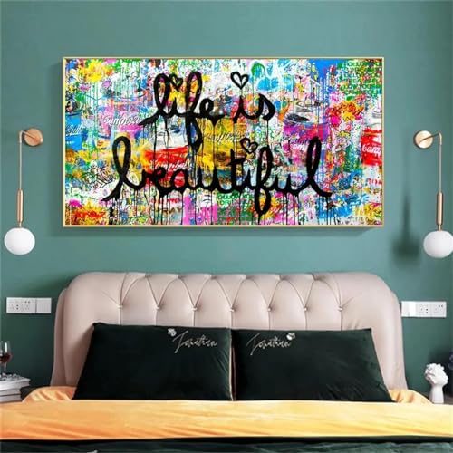 Straßen-Graffiti-Kunst, motivierende Zitate, Poster „Life Is Beautiful“, Pop-Art, Leinwandgemälde, abstrakte Wandkunst, Bild, Dekoration, 60 x 120 cm, rahmenlos von JACBON