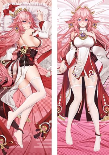 JACCOS Dakimakura Anime Pillowcase Genshin Impact Yae Miko,Anime Kissenbezug Seitenschläferkissen Bezug,Doppelseitige Muster Druck Dekokissen Umarmungskissen Bezug,Shortplush-50x150CM von JACCOS