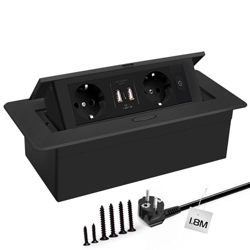 Steckdosenleiste, versteckter Pop-up-Steckdosenschrank mit 2 Steckdosen und 2 USB-Ports Typec Connection Box, Schwarz Steckdosenleiste, versteckter Pop-up-Steckdosenschrank mit 2 Steckdosen und 2 USB-Ports Typec Connection Box, Schwarz von JACEPFY