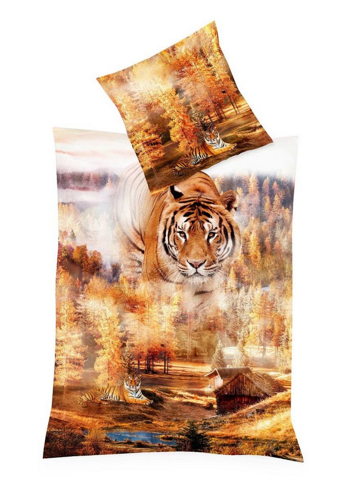 Bettwäsche Tiger Raubkatze Wald Kaeppel, JACK, Mako-Satin, 2 teilig, hochwertiger Digitaldruck mit einem eleganten Tigermotiv, Baumwolle von JACK