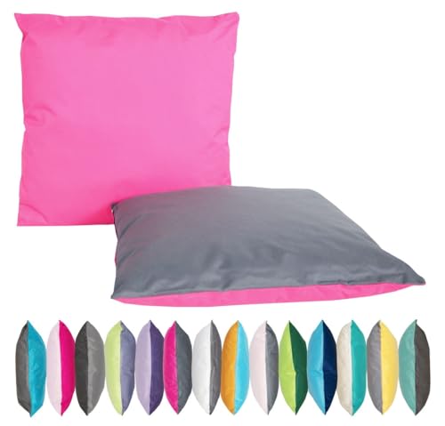 JACK 2-farbiges Wende Outdoor Lounge Kissen 45x45cm Dekokissen inkl. Füllung Wasserfest Sitzkissen Garten Stuhl Lotus Effekt, Farbe:Anthrazit - Pink von JACK