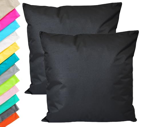 JACK 2X Outdoor Lounge Kissen 45x45cm Dekokissen Set Inkl. Füllung Wasserfest Sitzkissen Garten Stuhl Lotus Effekt, Farbe:Schwarz von JACK