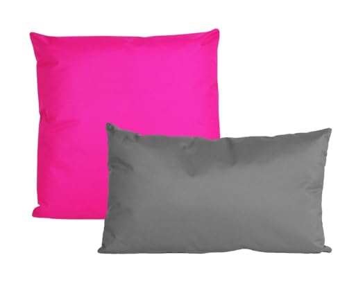 JACK 2er Set 2-farbiges Wende Outdoor Lounge Kissen 45x45cm + 30x50cm Dekokissen Inkl. Füllung Wasserfest Garten Lotus Effekt, Farbe:Anthrazit - Pink von JACK