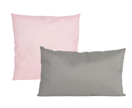 JACK 2er Set 2-farbiges Wende Outdoor Lounge Kissen 45x45cm + 30x50cm Dekokissen Inkl. Füllung Wasserfest Garten Lotus Effekt, Farbe:Grau - Rosa von JACK