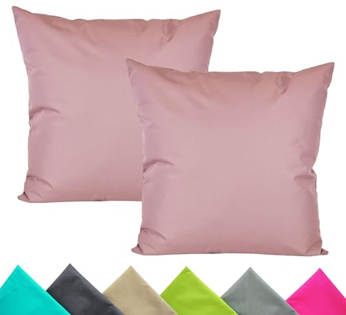 JACK 2er Set 40x40cm Outdoor Kissenhülle Kissenbezug Wasserfest Sitzkissen Lounge Kissen Garten Stuhl Lotus Effekt, Farbe:Altrosa von JACK