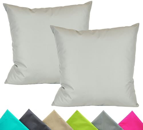 JACK 2er Set 40x40cm Outdoor Kissenhülle Kissenbezug Wasserfest Sitzkissen Lounge Kissen Garten Stuhl Lotus Effekt, Farbe:Hellgrau von JACK