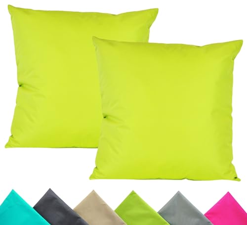 JACK 2er Set 40x40cm Outdoor Kissenhülle Kissenbezug Wasserfest Sitzkissen Lounge Kissen Garten Stuhl Lotus Effekt, Farbe:Limette von JACK