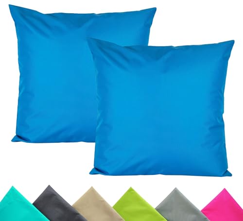 JACK 2er Set 40x40cm Outdoor Kissenhülle Kissenbezug Wasserfest Sitzkissen Lounge Kissen Garten Stuhl Lotus Effekt, Farbe:Meerblau von JACK