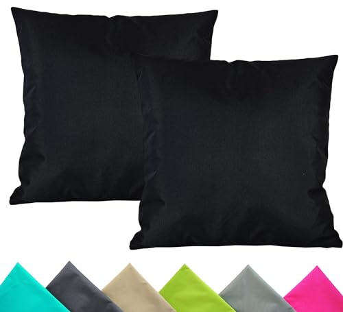 JACK 2er Set 40x40cm Outdoor Kissenhülle Kissenbezug Wasserfest Sitzkissen Lounge Kissen Garten Stuhl Lotus Effekt, Farbe:Schwarz von JACK