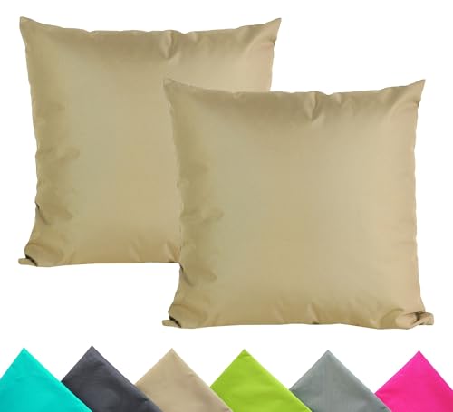 JACK 2er Set 40x40cm Outdoor Kissenhülle Kissenbezug Wasserfest Sitzkissen Lounge Kissen Garten Stuhl Lotus Effekt, Farbe:Taupe von JACK