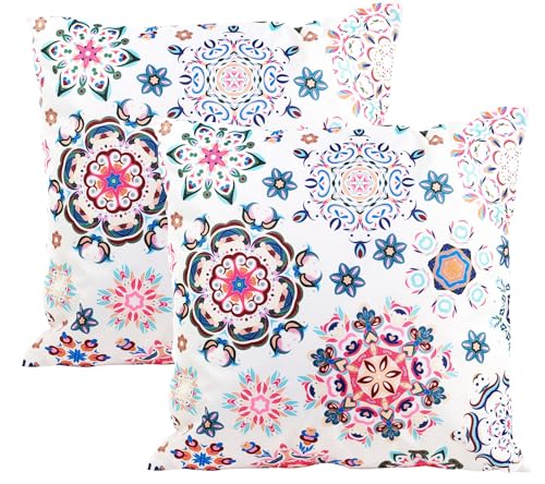 JACK 2er Set 45x45cm Motiv Outdoor Kissenhülle Kissenbezug Hülle Wasserfest Kissen Garten Stuhl Lotus Effekt, Farbe:Mandala Rosa von JACK