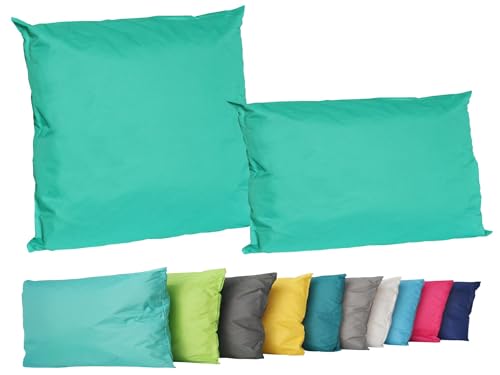 JACK 2er Set Outdoor Lounge Kissen Set 45x45cm + 30x50cm Dekokissen Inkl. Füllung Wasserfest Sitzkissen Garten Lotus Effekt, Farbe:Aqua von JACK