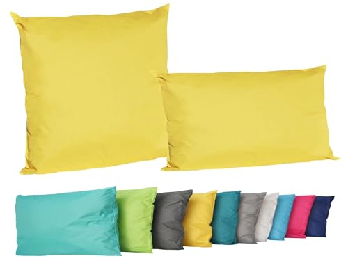 JACK 2er Set Outdoor Lounge Kissen Set 45x45cm + 30x50cm Dekokissen Inkl. Füllung Wasserfest Sitzkissen Garten Lotus Effekt, Farbe:Gelb von JACK